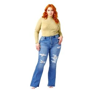 Super Slim Flare High Rise Distressed Plus Size 14 Jeans